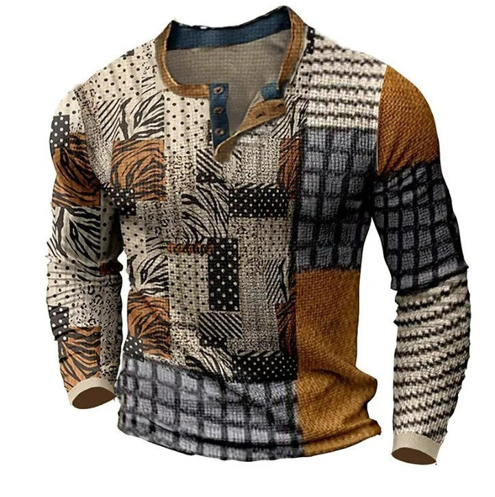 🌴🌈【50% de descuento🔥】【S-4XL】👔😍 Nueva colección de camisas para hombre con estampado, de manga larga, estilo relajado Henry, disponibles en varios colores.