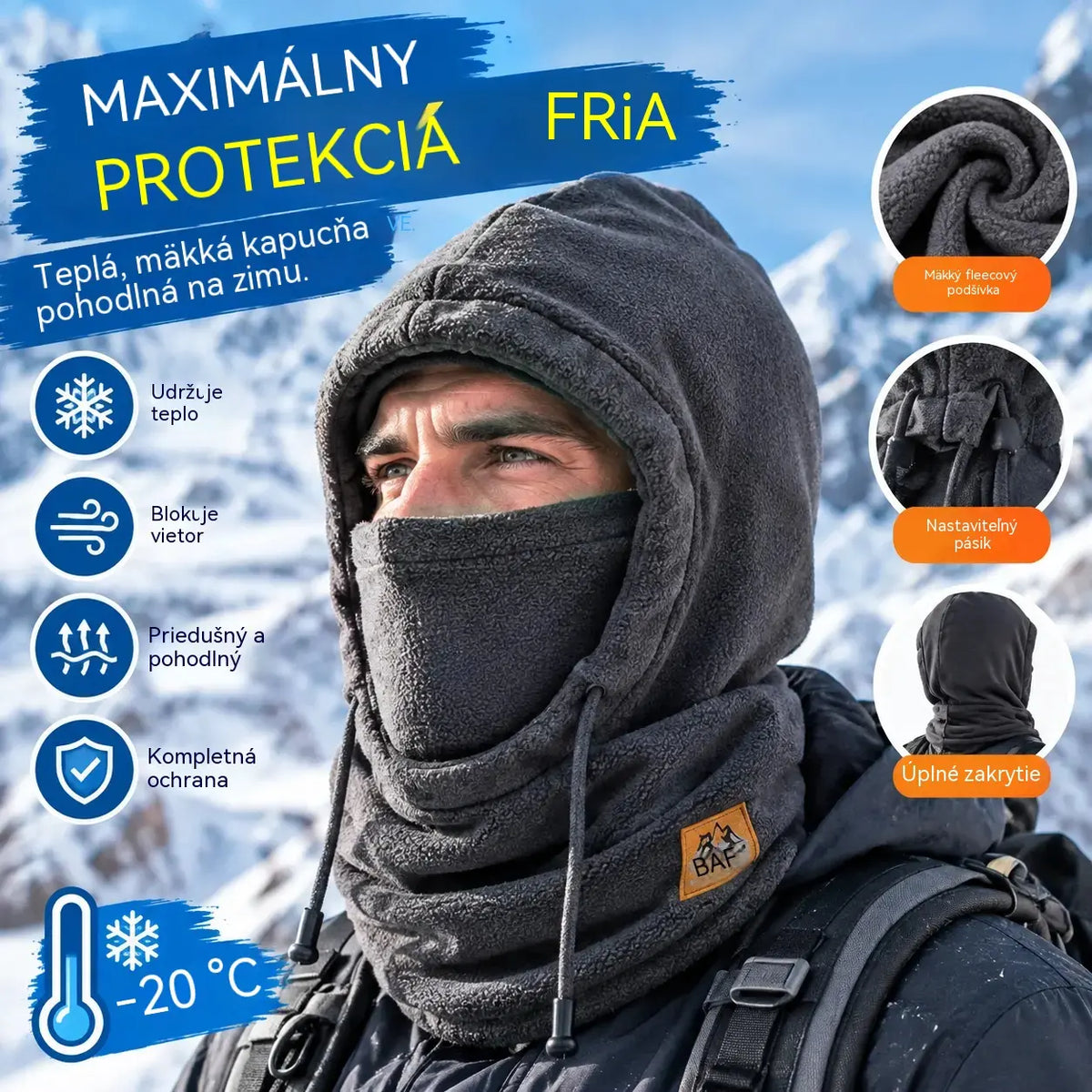 ❄️ Zateplená čiapka s flísovou podšívkou, ktorá poskytuje kompletnú ochranu a udrží vás v teple až do -20 °C. ⛷️ Ideálna na lyžovanie, jazdu na motorke a outdoorové aktivity.