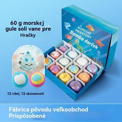 🎁【50% zľava】🔮Sada 12 guľôčok so soľou do kúpeľa v tvare morských živočíchov (60 g každá), vhodné pre deti, vstavané prekvapujúce hračky