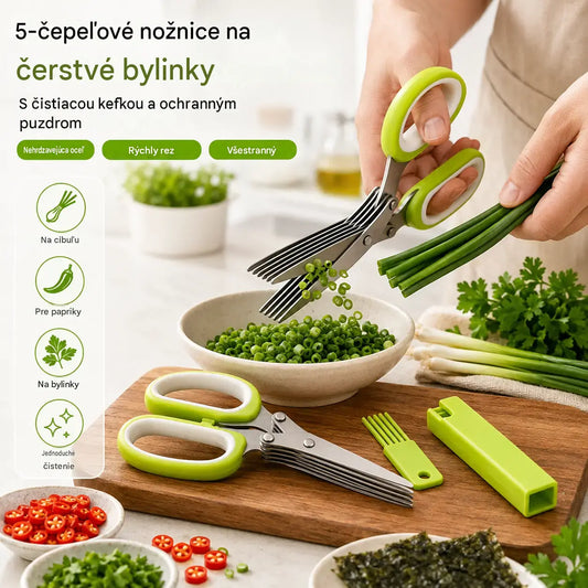 🌿 Nožnice na bylinky s 5 čepeľami – Rýchly kuchynský krájač na čerstvé bylinky a koreniny