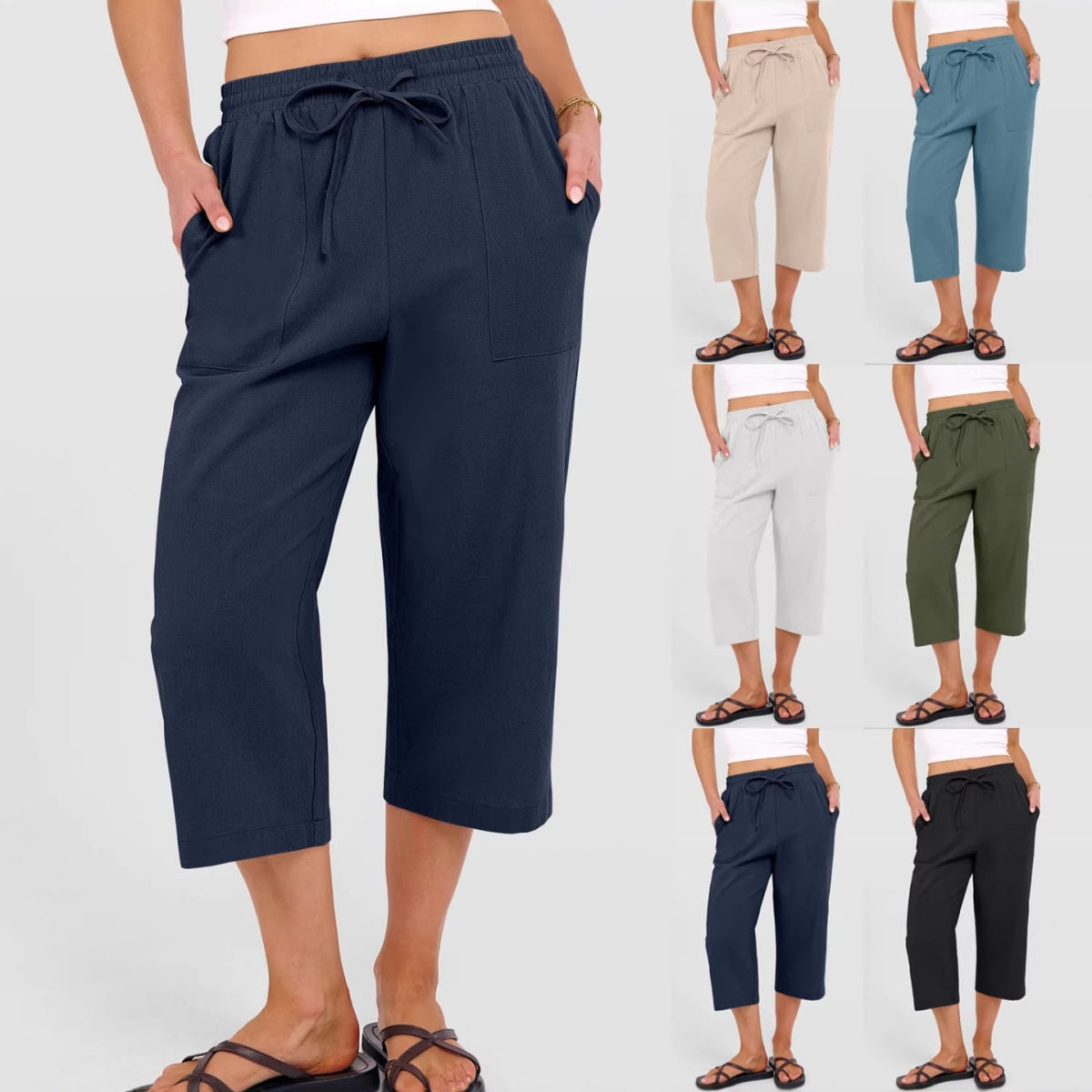 🌸【Kúp 1, získaj 1 zadarmo】Dámske jednofarebné skladané skrátené nohavice z bavlny a ľanu1【40-90KG】