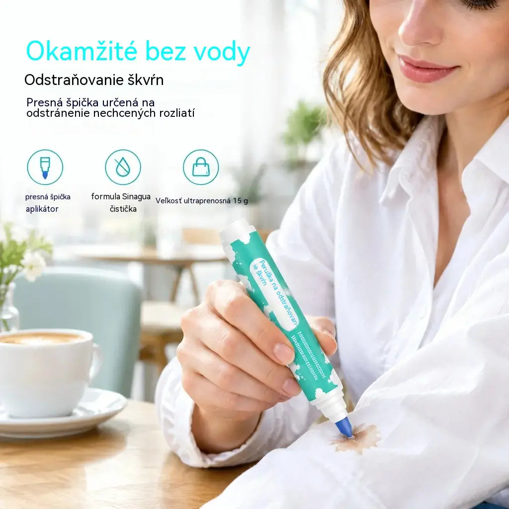 👕 Zľava 50 %! Prenosné pero na odstraňovanie škvŕn bez vody. Precízny hrot odstráni čerstvé škvrny od jedla, nápojov a oleja. Nemusíte prať oblečenie, ľahko sa zmestí do tašky. ✨🧼
