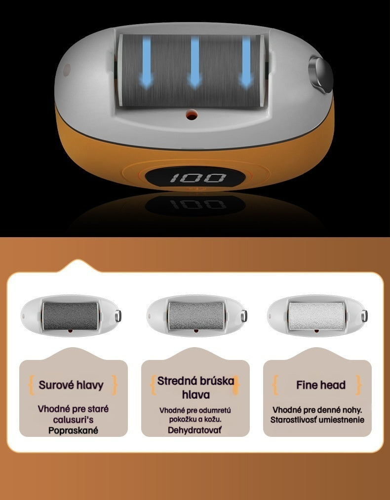 ✨【Kúp 1, získaj 1 zadarmo】🔥【Jeden kus len za 13 €】🦶 Elektrický odstraňovač mozoľov a odumretej kože – výkonný motor, 3 výmenné hlavice a LED displej pre hladké a zdravé päty doma! (2 položky)