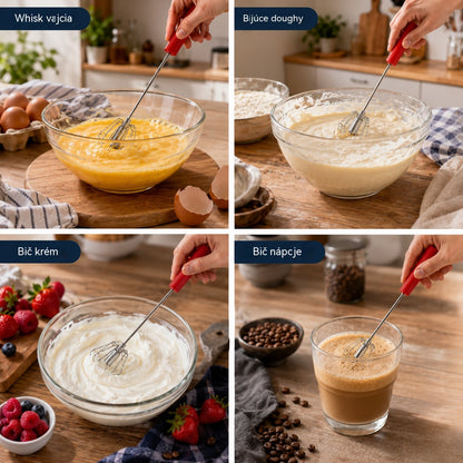 🥳Kúpte 1, získajte 1 zadarmo🥳🥚Poloautomatická manuálna metlička na vajcia: stlačte a roztočte – nie je potrebná elektrina. ✨🧁【2 položky】