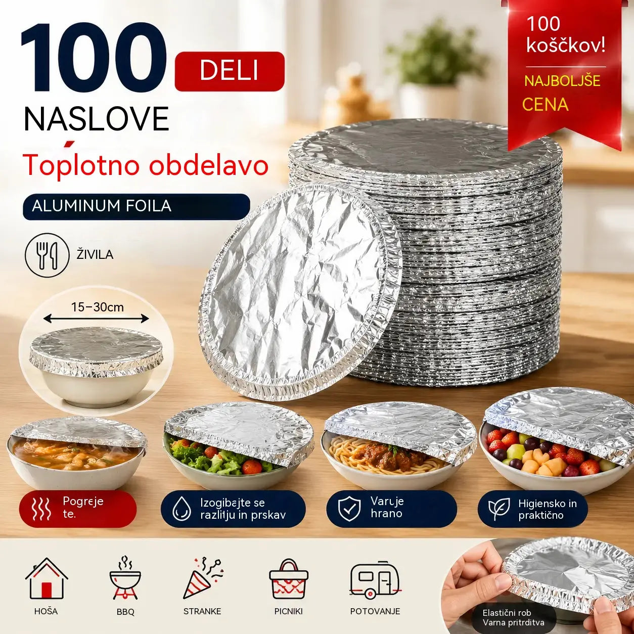 💥【100 kosov】🍎🔥 Izolacijski pokrov iz aluminijaste folije za živila