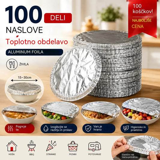 💥【100 kosov】🍎🔥 Izolacijski pokrov iz aluminijaste folije za živila, jednoduché použitie – stačí natiahnuť a zakryť