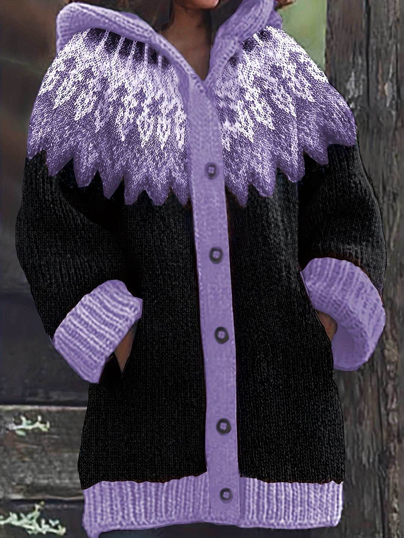 🎄【Коледно специално издание】🎁【S~5XL】✨ Елегантно ретро щампирано цветно яке с качулка – дебела плетена тъкан, топло и удобно за зимни дни.