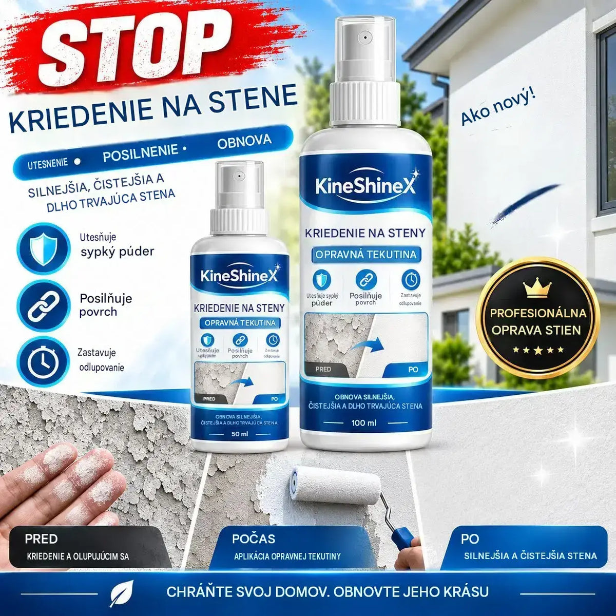 🏆100ml + 50ml (2 fľaše)💥Tekutý prípravok na opravu stien a tvrdidlo — Spája funkcie tmelenia, utesňovania a spevňovania v jednom produkte.