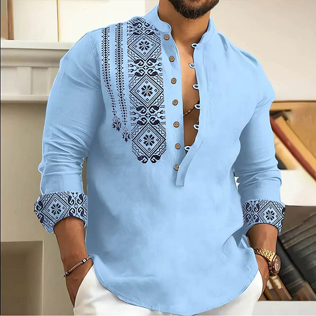 🏆🧥 Camisa moderna para hombre con cuello mao – diseño semiabierto, estilo casual y versátil para cualquier ocasión