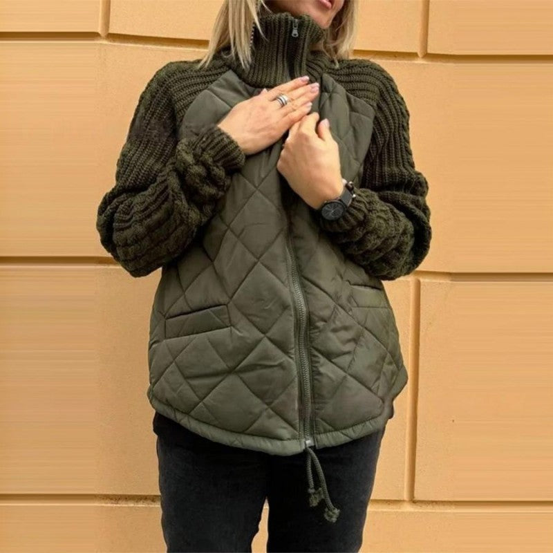💖🥼【¡Ofertas de invierno!】🔥【S-3XL】Chaqueta de punto patchwork para mujer con forro de algodón – Diseño moderno y cálido, ideal para el invierno, abrigada y cómoda