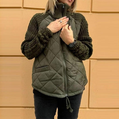💖🥼【¡Ofertas de invierno!】🔥【S-3XL】Chaqueta de punto patchwork para mujer con forro de algodón – Diseño moderno y cálido, ideal para el invierno, abrigada y cómoda