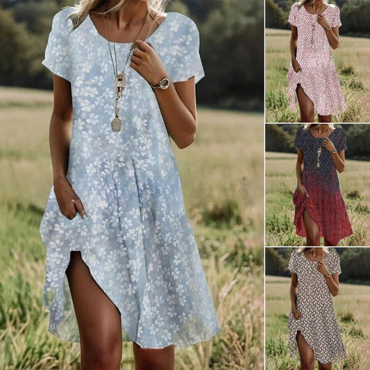 🛒📣【Posledný deň akcie】💖👗2026 nové každodenné šaty s okrúhlym výstrihom a potlačou na jar a leto 🌸🌞