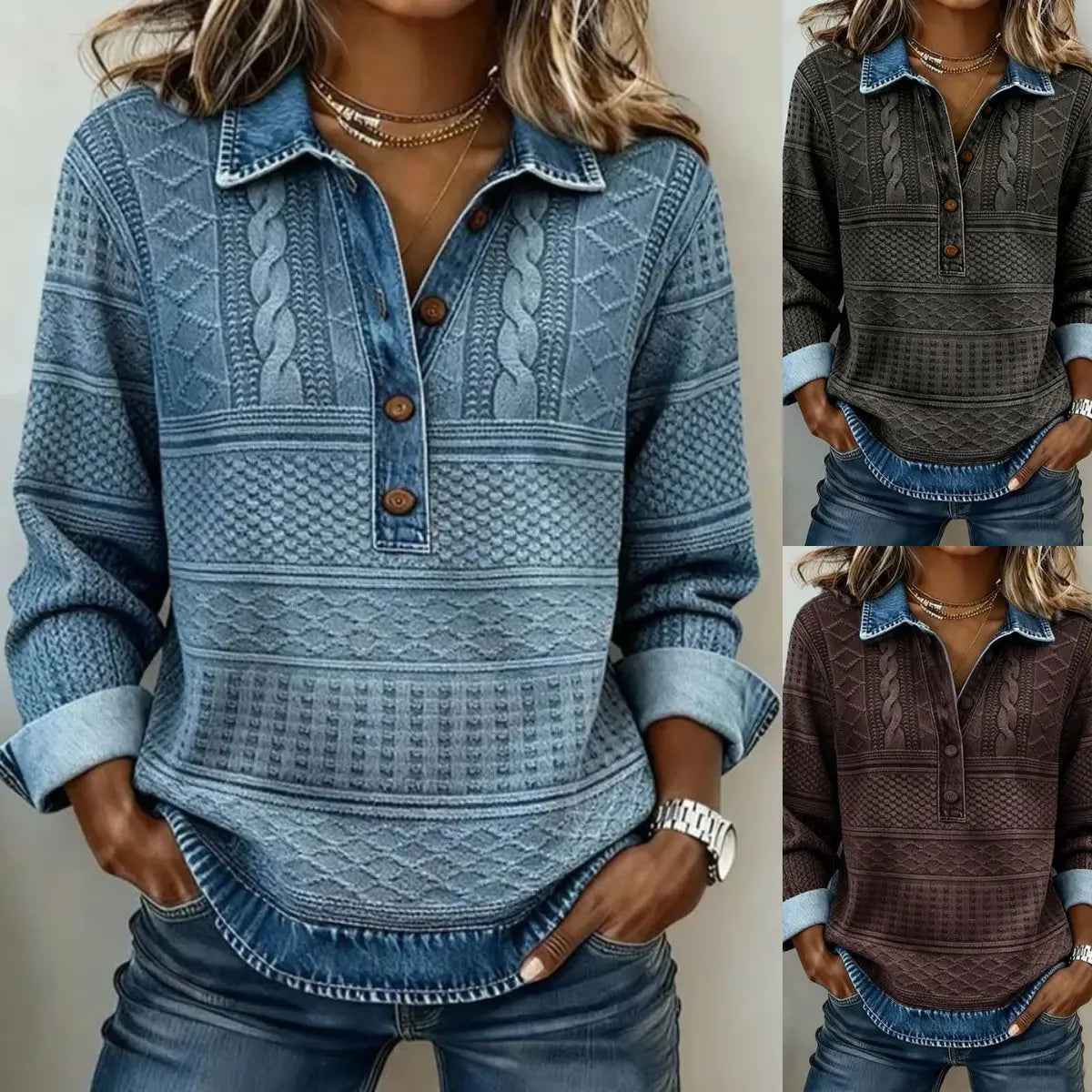 【S-5XL】Nueva camisa de manga larga de moda de alta calidad con diseño de color en contraste