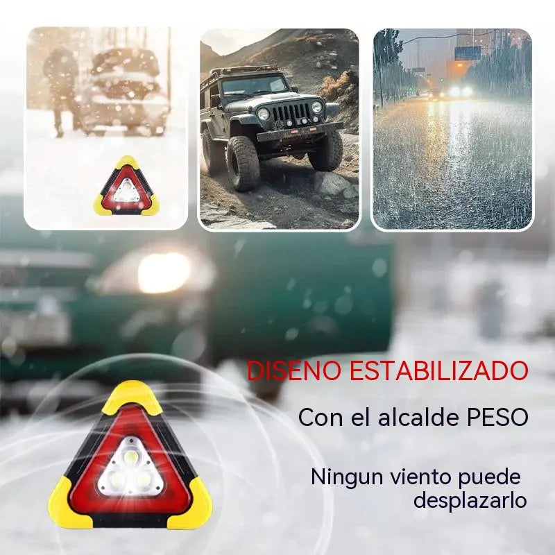 Luz de advertencia triangular solar de emergencia tres en uno