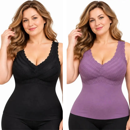 ✨【2 položky】Dámsky sťahovací top na ramienka so zabudovanou podprsenkou; dostupný aj vo väčších veľkostiach, vyhladzuje bruško a je pohodlný na nosenie🥰