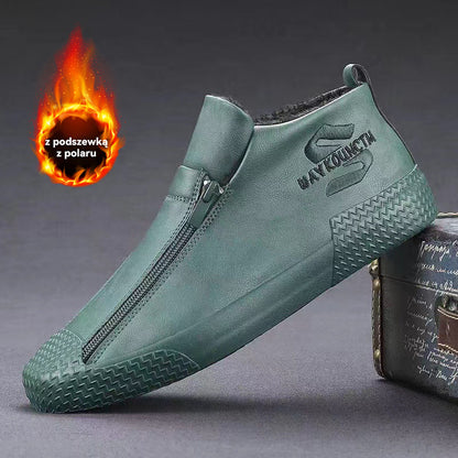 👞【39-44】Męskie ocieplane botki skórzane z zamkiem błyskawicznym – Wygodne, ciepłe i modne obuwie na zimę, idealne do codziennego użytku i na chłodniejsze dni!