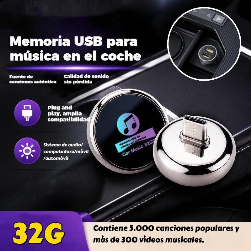 【32G】32GB kovový USB kľúč pre hudbu do auta s bezstratovou kvalitou zvuku 【Obsahuje 5000 skladieb】
