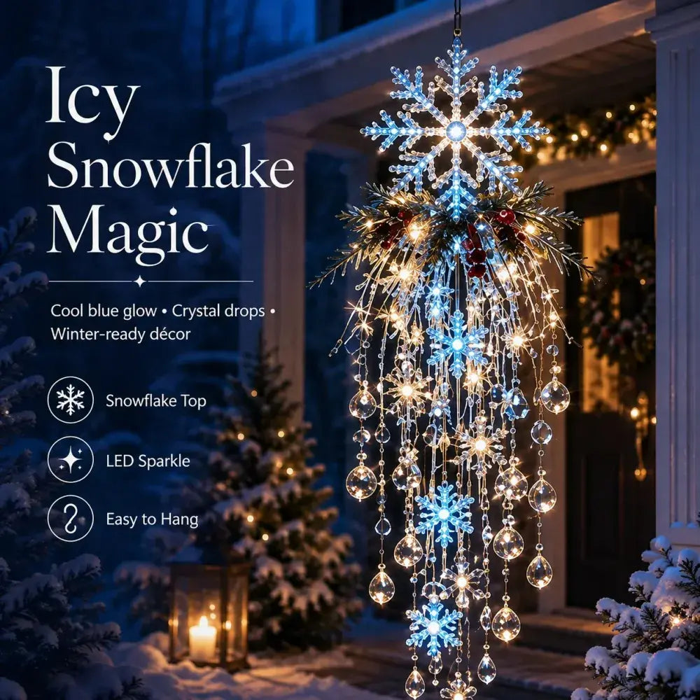 🔥 Dnes zľava 50 % 🎅 Závesná vianočná vločka s kryštálmi a LED svetlom | Čarovná žiara na verandu ✨