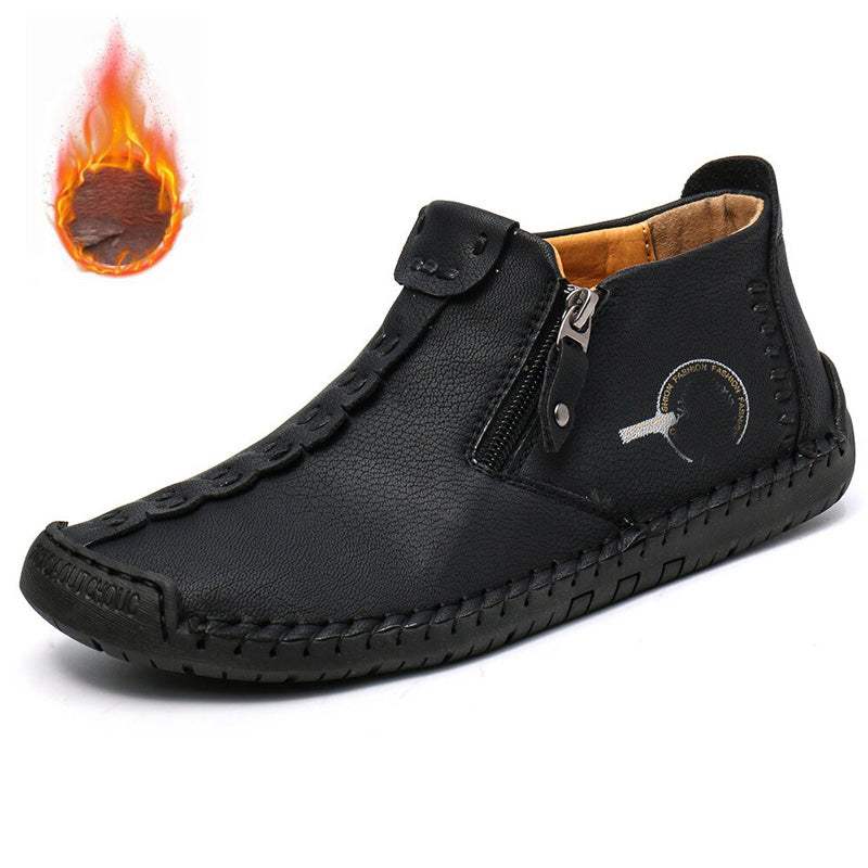 👞💥【38-48】Новост Зима 2025: Мъжки ботуши Martens с подложка от кожа и цип – Топли, удобни и модерни за зимните дни!