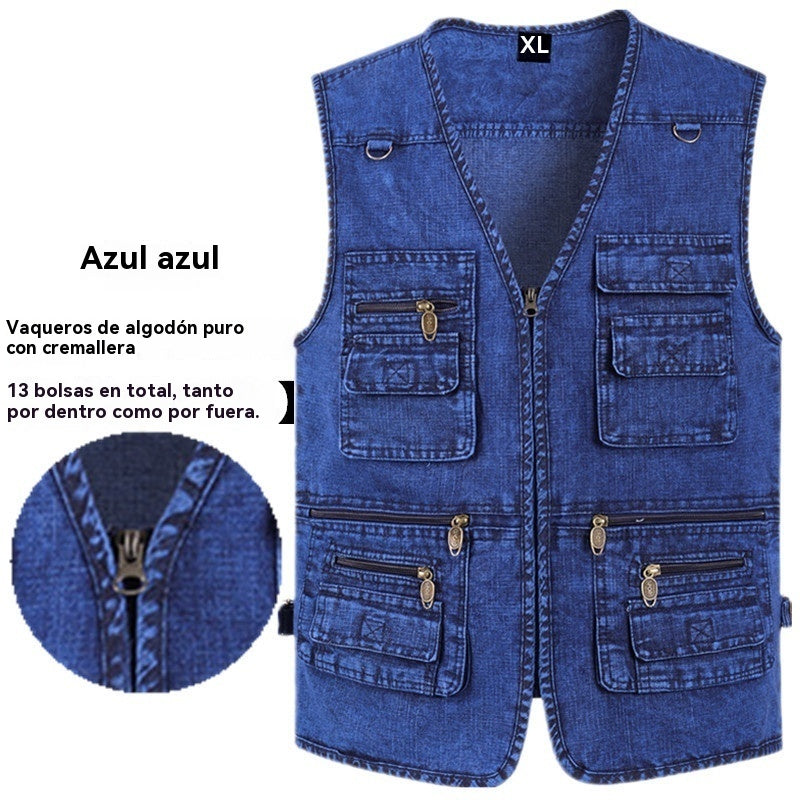 🔥【Oferta por tiempo limitado】【XL-7XL】2025 Chaleco vaquero multibolsillos para hombr