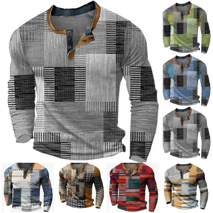 🌴🌈【50% de descuento🔥】【S-4XL】👔😍 Nueva colección de camisas para hombre con estampado, de manga larga, estilo relajado Henry, disponibles en varios colores.