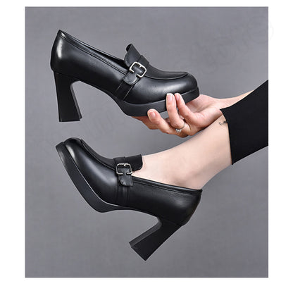 👠【35-40】🔥 Hit 2025! 💖Stylowe skórzane buty damskie na wysokim grubym obcasie | Komfort i moda w jednym