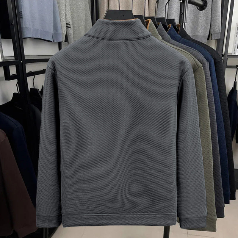 👨【50% отстъпка】🧥【S-3XL】Мъжки зимен плетен пуловер с висока яка, свободен модел, дебела комбинирана материя, пълен цип, подходящ за ежедневно носене, работа и пътувания, топъл и удобен.