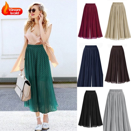 💖【M-5XL】Pantaloni decupați casual, pleats, cu picioare largi 