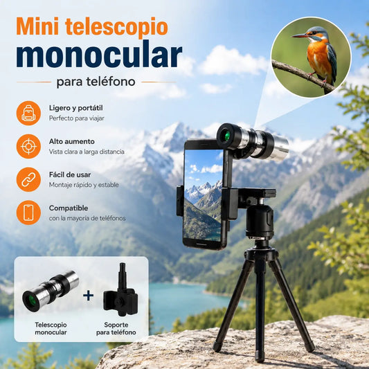 Mini telescopio monocular para teléfono – Telescopio monocular portátil para viajes y observación