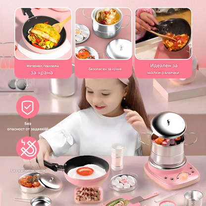 🎁【Най-добрият подарък за деца - 50% отстъпка】🍳 Детска мини кухня за готвене – безопасна и образователна играчка за креативно учене и безкрайна игра