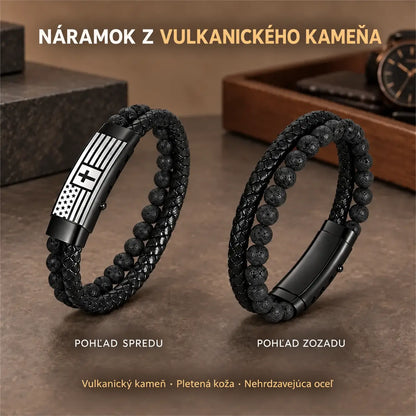 ✝️ Pánsky kožený náramok s krížom — dvojito pletený dizajn s prírodným kameňom a nehrdzavejúcou oceľou.
