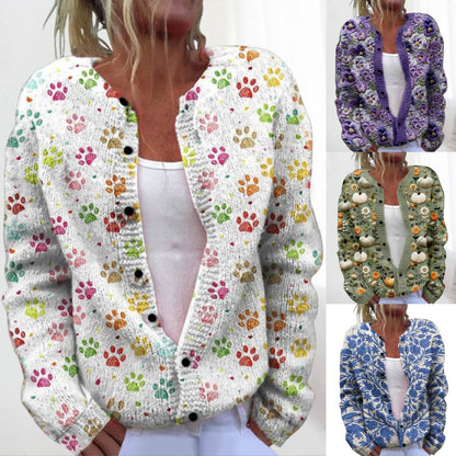 🎀【50% zľava】【M-4XL】🌺💥Stylový a teplý dámsky pletený kardigan s potlačou – Ideálny na jeseň a zimu