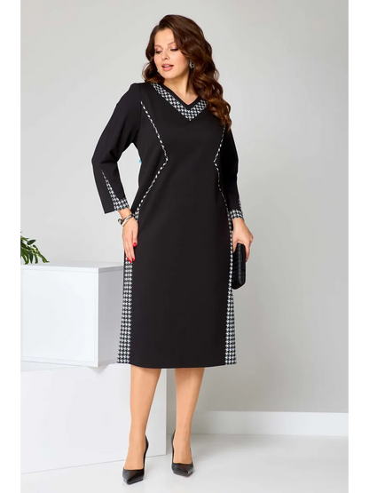 【S-5XL】Rochie elegantă cu design în două culori și decolteu în V pentru toamnă-iarnă | Croi care subțiază și alungește silueta, confortabilă și călduroasă--3871041 