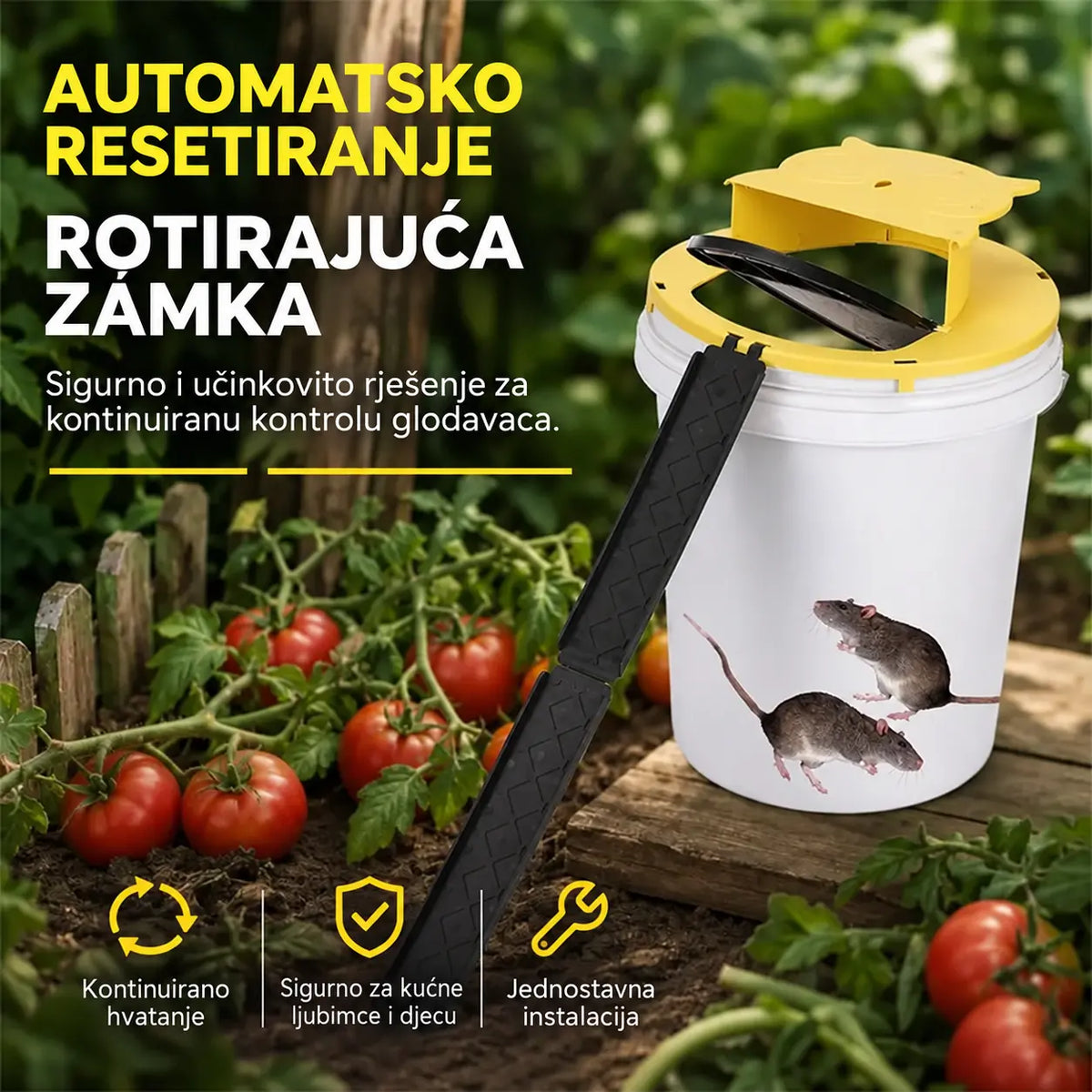🐭⚙️ Automatska preklopna zamka za miševe i štakore 【1 komad】 – žuta, automatsko resetiranje, bez toksina, prikladna za vrt, radionicu i dom.
