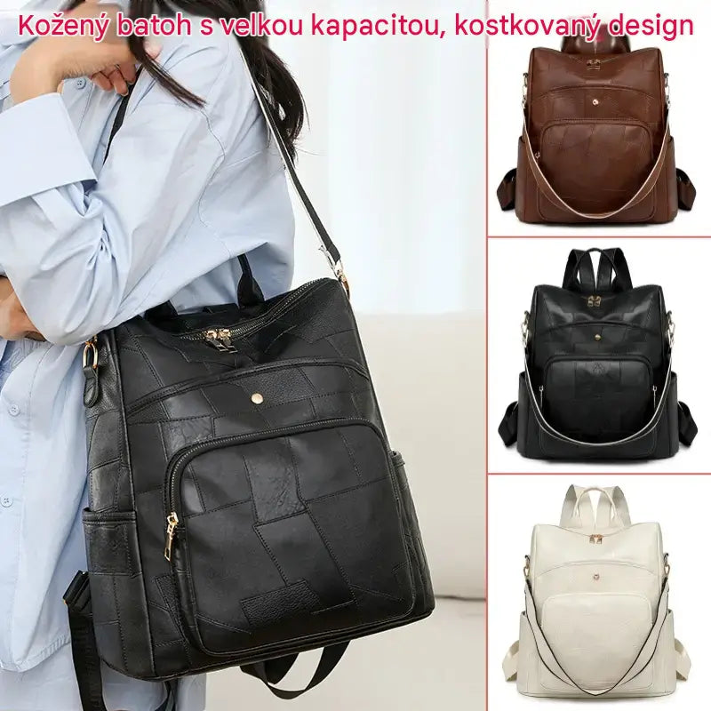 👛🌟Kožený batoh s veľkou kapacitou, kockovaný dizajn