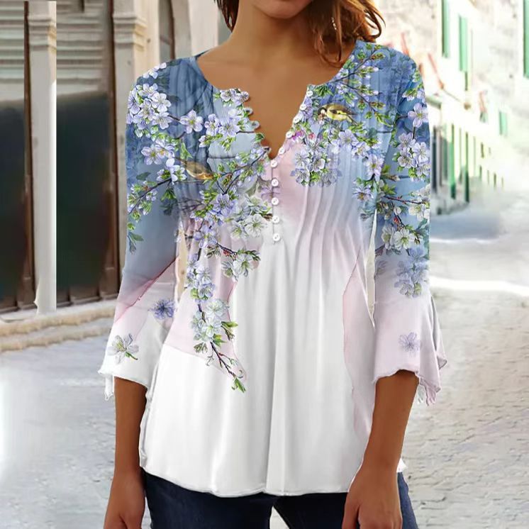 👚【S-5XL】🌺 Elegantná dámska blúzka s kvetinovým vzorom – pohodlná a štýlová na každý deň, ideálna na jar a leto