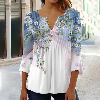 👚【S-5XL】🌺 Elegantná dámska blúzka s kvetinovým vzorom – pohodlná a štýlová na každý deň, ideálna na jar a leto