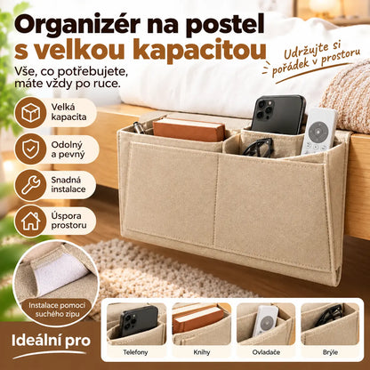 🔥 Zľava 50 %! 🛏️✨ Závesný organizér k posteli: majte všetko potrebné po ruke.