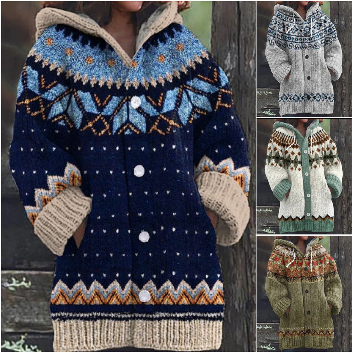 🔥🎅【Świąteczna edycja specjalna】🎄【S~5XL】✨ 2025 jesień/zima nowa elegancja: ciepła damska kurtka z kapturem w kolorze, retro styl i plecione detale