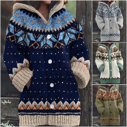 🔥🎅【Świąteczna edycja specjalna】🎄【S~5XL】✨ 2025 jesień/zima nowa elegancja: ciepła damska kurtka z kapturem w kolorze, retro styl i plecione detale