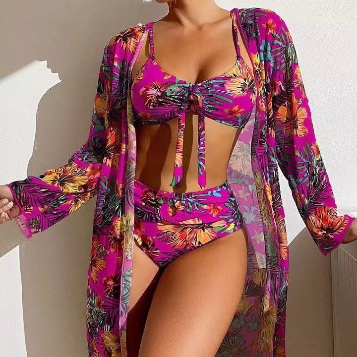 ☀️【50% zľava】👙【S-2XL】Nová trojdielna letná plavková súprava 2026 - štýlový kvetinový vzor, pohodlný, priedušný, rýchloschnúci a chráni pred slnkom.