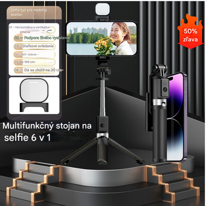 📷💡【1,7M】6-v-1 multifunkčný stojan na selfie – selfie tyč, statív a LED svetlo pre profesionálne zábery kdekoľvek, skladací a ľahký dizajn