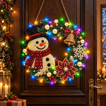 🎄💎 Vianočný veniec DIY s diamantmi, perlami a LED svetlami – 9 štýlov, akrylová doska, jednoduché tvorenie.