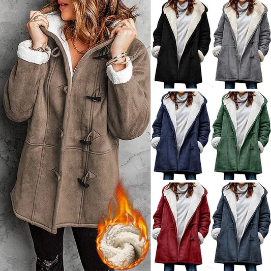 🐏 Sezónna zľava -50% 🔥【S-5XL】Dámsky zimný kabát s rohovými gombíkmi, kožušinovým golierom a kapucňou