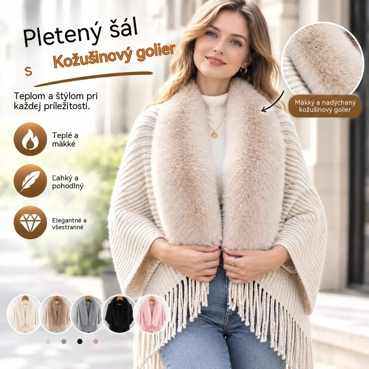 ❄️Elegantný a teplý pletený šál s plyšovým golierom, ideálny na každú príležitosť a vytvára sofistikovaný vzhľad.
