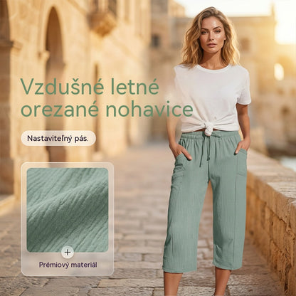 🌸【Kúp 1, získaj 1 zadarmo】Dámske jednofarebné skladané skrátené nohavice z bavlny a ľanu