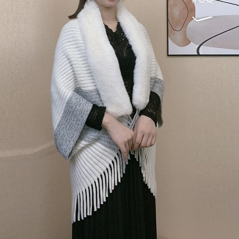 ❄️Elegantný a teplý pletený šál s plyšovým golierom, ideálny na každú príležitosť a vytvára sofistikovaný vzhľad.