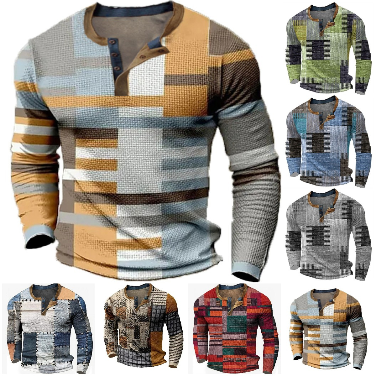 🌴🌈【50% de descuento🔥】【S-4XL】👔😍 Nueva colección de camisas para hombre con estampado, de manga larga, estilo relajado Henry, disponibles en varios colores.