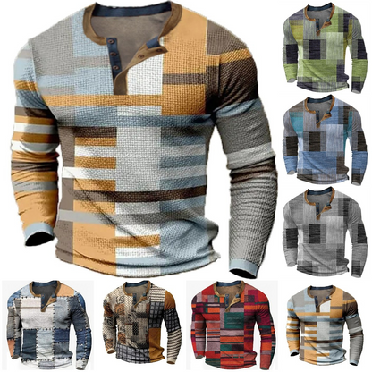 🌴🌈【50% de descuento🔥】【S-4XL】👔😍 Nueva colección de camisas para hombre con estampado, de manga larga, estilo relajado Henry, disponibles en varios colores.