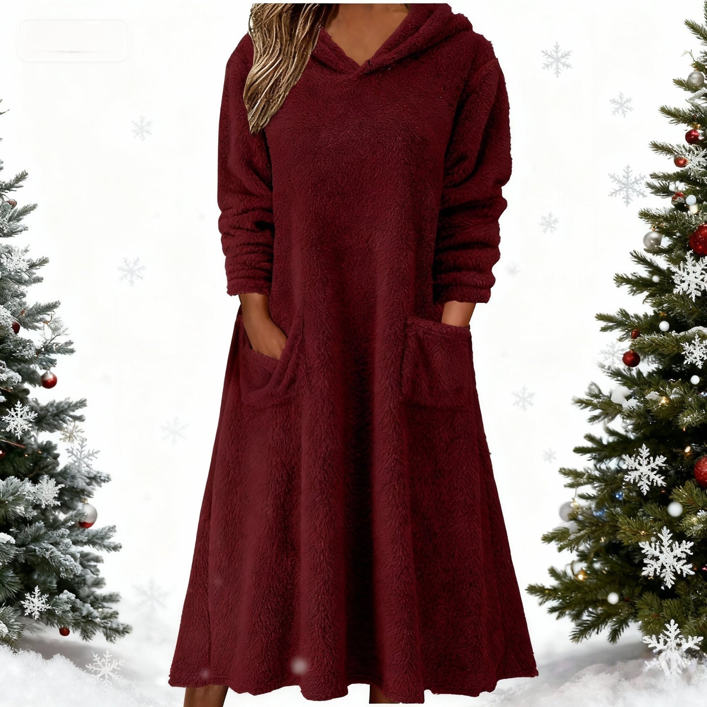 💥【50% popust】【S-3XL】👗 Nové dámske flísové šaty s kapucňou a dlhým rukávom – Pohodlné na domácu pohodu, ideálne na rok 2025